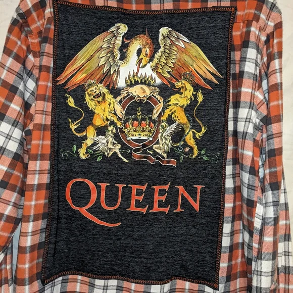 SOLD! WeQUEEN Concert Plaid Flannel Shirt Hand Crafted Upcycled Handmade - Picture 7 of 11